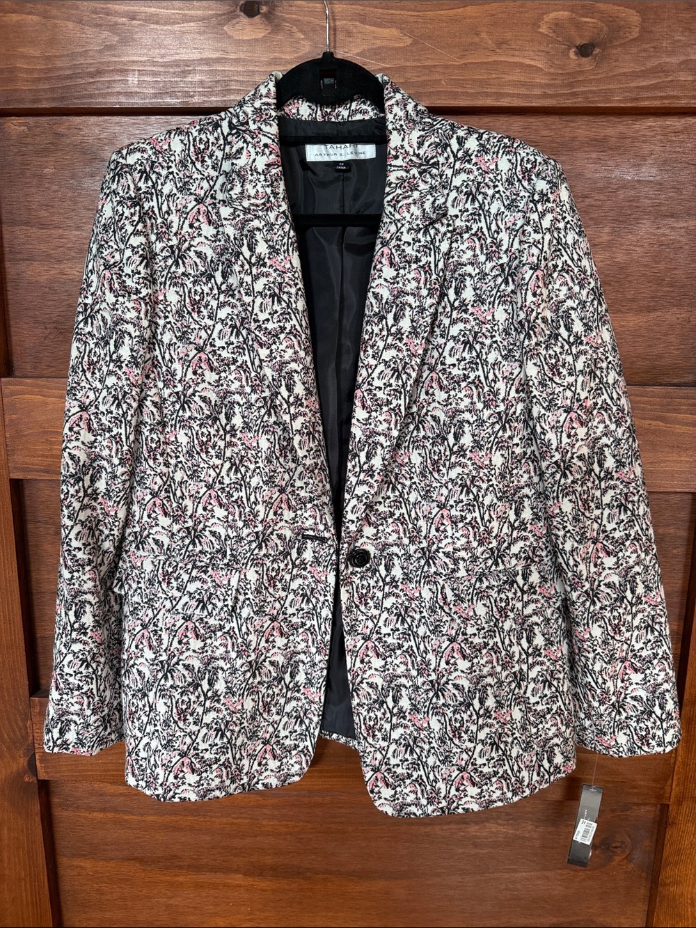 Tahari Cream Floral Print Blazer with Pink Accents